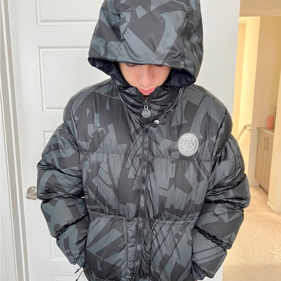 PSG Black and Gray Hooded Puffer Jacket